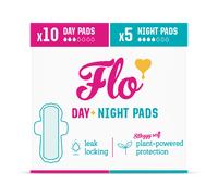 Flo Bamboo Period Pads with Wings Combo Pack 10 Day Pads, 5 Night Pads (15 Pads)