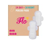 Flo Bamboo Period Pads with Wings Combo Pack - Super Absorbent, Soft, Breathable Sanitary Towels - Regular Flow - 14 Day, 10 Night - 24 Count