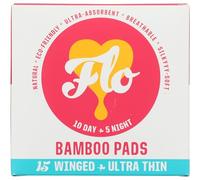 FLO Organic Bamboo Sanitary Towels with Wings - Ultra-Thin, Soft, Absorbent Period Pads for Leak-Proof Protection - 10 Day & 5 Night Combo Pack