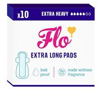 FLO Organic Bamboo Sanitary Towels with Wings - Ultra-Thin, Biodegradable, Soft, Absorbent Period Pads for Leak-Proof Protection - 10 Ultra-Long Pads