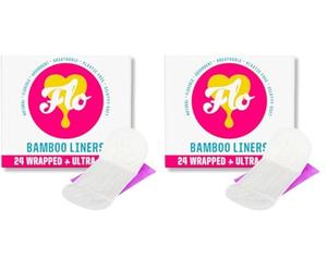 Flo Organic Bamboo Leakproof, Highly Absorbent Slim Panty Liners - Individually Wrapped - Biodegradable & Cruelty, Plastic & Vegan Free - 48 Pack