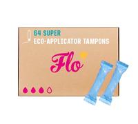 Flo Organic Cotton Applicator Super Tampons - Absorbent, Soft, Smooth Applicator - Super Tampons - 64 Tampons Bulk Pack