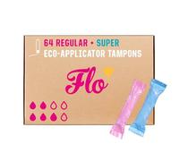 FLO Tampons with Applicator, Made from 100% Organic Cotton, Biodegradable & Ultra-Absorbent - Combo Pack 32 Regular & 28 Super Tampons