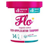 Flo Organic Cotton Applicator Tampons Combo Pack 8 Regular + 6 Super Tampons, made from 100% Organic Cotton Super Absorbent+Soft