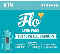 Flo Sensitive Bladder Bamboo Long Pads with Wings - Discreet, Ultra-Thin, Hypoallergenic - Medium Incontinence, Odour Control Protection - 14 Pads