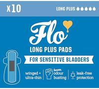 Flo Sensitive Bladder Bamboo Long Plus Pads with Wings - Discreet, Ultra-Thin, Hypoallergenic - Medium Incontinence, Odour Control - 10 Pads