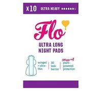 Flo Bamboo Night Period Pads - Ultra Long, Super Absorbent, Soft Sanitary Towels - 4 Wings, Breathable for Super Heavy Flow - 10 Count
