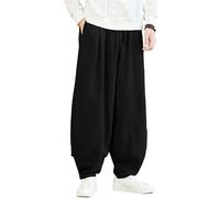 FloAPa Linen Pants Martial Arts Pants Kung Fu Pants Yoga Lantern Pants Jogging Pants Relaxed Fit Yoga Pants for Men Women,Black,3XL