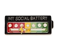 FloAPa My Social Battery Pin Funny Social Mood Brooch for Women Men Expressing Mood Interactive Functional Aesthetic Brooch Enamel Lapel Pins,005