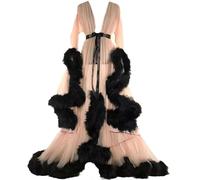 FloAPa Sexy Lingerie Women's See Through Feather Robe Lace Night Robe Party Nightwear Lace Robe Kimono Dressing Gown Sexy Nightwear One Size,003,One Size