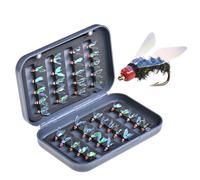 Float Angling Rod - Fish Catching Gear, Trout Lure Set | Red Head Green Body Hook, 40pcs Assorted Dry and Wet Fliess with Waterproof Box, Hand-Tied Bait for River Lake Stream