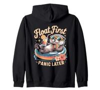 Float First Panic Later Cute Summer Otter Zip Hoodie
