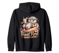 Float First Panic Later Cute Summer Otter Zip Hoodie