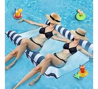 Float for Adults (Blue), 2 Seaters, Couples, Water Hammock + 3 Mini Inflatable Drink Holder, Suitable for Swim Center Family Lounge Pool, Float Bed, Beach Boarding, Summer Protection, Sea Play, Water