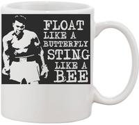 Float Like a Butterfly Sting Like a Bee Black Ceramic Mug White