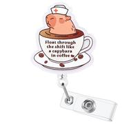 Float Through The Shift Like A Capybara in Coffee Funny Badge Reel, Cute Retractable ID Card Badge Holder, Name Badge Clip for ICU RN LPN CNA ER Night Shift Nurse Nursing Student Doctor, Nurse Gifts
