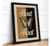 Float: Twin Butterflies Art Deco Framed Wall Art Print A2 Black
