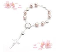 Floatdream Catholic Bracelet, Cross Bead Bracelet, Cross Bracelet, for Birthdays, Confirmations, Communions, Christenings, Parties, One Size, Stone, Pearl