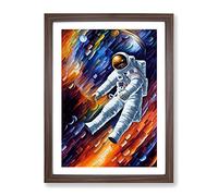 Floating Astronaut No.2 Framed Print for Living Room Bedroom Home Office Décor, Wall Art Picture Ready to Hang, Walnut A3 Frame (34 x 46 cm)
