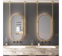 Floating Bathroom Mirror WallMounted Oval Makeup Mirror with Ceiling Bracket Stylish Gold Metal Frame 40x70cm Ideal for Entryway Chic Transparent Design