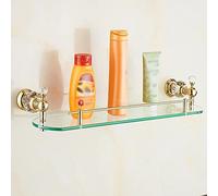 Floating Bathroom Shelf - Wall Mounted Shower Caddy for Shampoo & Cosmetics - Solid Brass & Glass Storage Rack - Rose Gold Home Organizer for Kitchen Seasoning