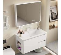 Floating Bathroom Vanity Set with Integrated Sink & Mirror Cabinet 100cm White Bathroom Cabinet with Doors & Drawers Modern SpaceSaving Design for Stylish Bathrooms