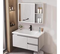 Floating Bathroom Vanity Set with Sink Combo - Wall Mounted Aluminum Storage with 1 Door 2 Drawers Freestanding Vanity, Makeup Shelf, Smart Mirror Cabinet - Modern One To(Smoke Gray-81×47.5×39cm)
