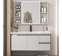 Floating Bathroom Vanity Set with Sink Combo - Wall Mounted Aluminum Storage with 1 Door 2 Drawers Freestanding Vanity, Makeup Shelf, Smart Mirror Cabinet - Modern One To(Smoke Gray-91×47.5×39cm)