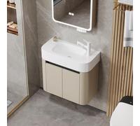 Floating Bathroom Vanity with Small Sink, Modern Storage Cabinets, Ceramic Top, Double-Door Design, Easy Assembly, Ideal for Home Bathrooms