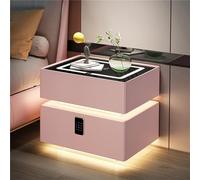 Floating Bed End Table with Drawer, Modern Bedside Desk Nightstand Side Table with Wireless Charging Station, Combination Lock, Speaker, 3 Color LED Lights, for Bedroom,Beige 2,W 40cm/16 (Pi