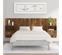 Floating Bed Headboard 217x32.5x80cm Smoked Oak Engineered Wood with Cabinets UK