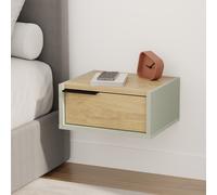 Decortie Eco Floating Bedside Table W/drawer Modern Nightstand Wall-Mounted Space Saver Metal Handle Bedroom Ash Green, Oak
