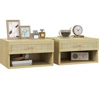 Floating Nightstands Set Of 2 With Rattan Drawer And Storage Shelf For Bedroom - HOMCOM | TJ Hughes