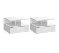 Homcom Nightstand Set Of 2, Wall Mounted Bedside Cabinet, High Gloss White