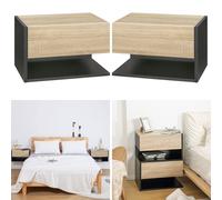 Homcom Small Bedside Table Set Of 2 With Drawer And Shelf In Light Oak Light Oak