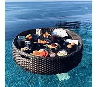 Floating Breakfast Tray for Swimming Pool,Sturdy Rattan Water Serving Table,Floating Bar for Drinks & Food,for Poolside Entertainment,Spa,Outdoor Parties & Wedding Photography Black-80*80*20cm