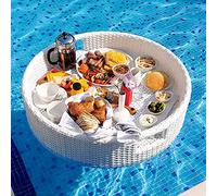 Floating Breakfast Tray for Swimming Pool,Sturdy Rattan Water Serving Table,Floating Bar for Drinks & Food,for Poolside Entertainment,Spa,Outdoor Parties & Wedding Photography White-60*60*20cm
