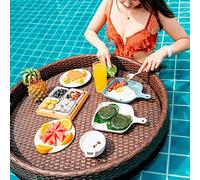 Floating Breakfast Tray for Swimming Pool,Sturdy Rattan Water Serving Table,Floating Bar for Drinks & Food,for Poolside Entertainment,Spa,Outdoor Parties & Wedding Photography Brown-80*80*20cm