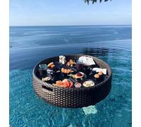 Floating Breakfast Tray Woven Rattan Serving Tray Luxury Breakfast Villa Organizing Pantry(Black,60)