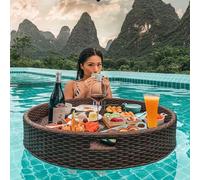 Floating Breakfast Tray Woven Rattan Serving Tray Luxury Breakfast Villa Organizing Pantry For Hotel Swimming Pool Tea Coffee