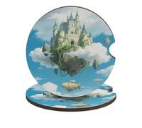 Floating Castle 2 Pack Car Coasters for Cup Holders Wooden Absorbent Car Cup Coasters Non-Scratch Cork Base, Water Resistant Cups Mat for Women & Men (Fits Most Cars, SUVs, Trucks)