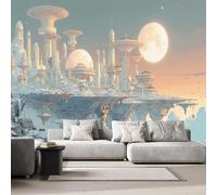 Floating Castle Photo Wallpaper for Bedroom The Moon A Dream 3D Small Wall Mural, Removable Peel and Stick Self-Adhesive Wall Decal for Boys Girls Living Room Office Decor 79"x 55" 9U-25