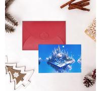 Floating Castle Red Patterns greeting card 6x4 inches with envelope, covering birthdays, weddings and other occasions