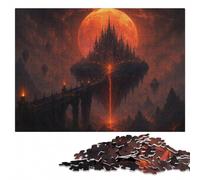 Floating Castle Under Blood Moon Jigsaw Puzzle for Adults, 300 Pieces | Border-first building - a simple way to organise the image over several sessions.