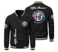 FLOATING Casual Men Jackets Al-fa Rom-eo, Autumn Zip Up Bomber Jacket, Warm Leisure Long Sleeve Mens Coat-Black||XXL