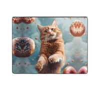 Floating Cat and Donuts Area Rugs for Living Room Decor - Soft Throw Washable Rugs for Bedroom, 63x48 Inch Indoor Carpet for Bedroom Living Room