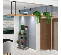 Floating Ceiling Shelf - Solid Wood Plant & Flower Storage Rack - Hanging Display for Bar Cellar Kitchen Garage - Metal Support with Wooden Planks