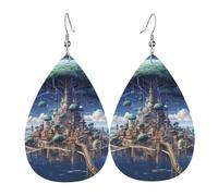 Floating City Leather Earrings Dangle Drop Earring Lightweight Teardrop Earrings Vintage Bohemian Earring for Women Christmas Birthday Gift Fashion Jewelry