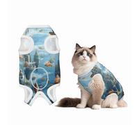 Floating City of Fish Schools in The Clouds Custom Patterned Surgery Suit for Dogs Cat- Post-Surgery Recovery, Wound Care, and Anxiety Relief - Soft Cotton Dog Pajamas with Full Belly Coverage Large