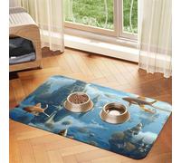 Floating City of Fish Schools in The Clouds Pet Feeding Mat Dog Cat Eating Food Absorbent Leather Tablecloth for and Water Bowl Waterproof No Stains Quick Dry Non-Slip 23.62 * 15.75IN